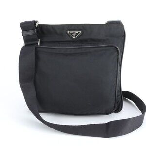 Prada Tessuto Nylon Triangle Logo Leather Shoulder Bag